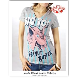 【クリックで詳細表示】made U lookメイドユールック PEANUT BUTTERグレーデザインVネックTシャツ