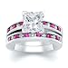 2.92 CT PRINCESS DIAMOND W ROUND PINK SAPPHIRE RING SET
