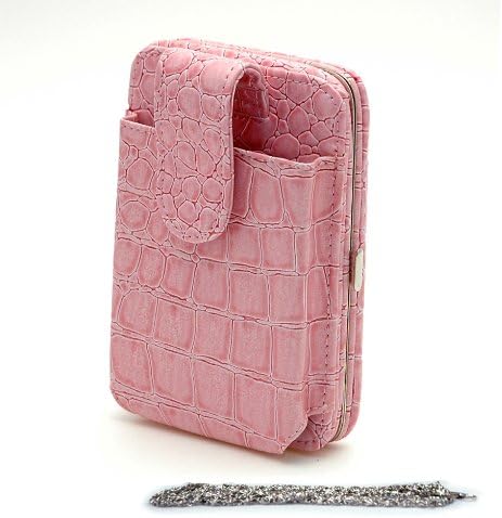Country Road Croco Leather Cellphone iPod iPhone Case w/ Frame Wallet -Pink