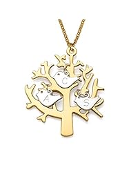 18k Yellow Gold Plated Tree Necklace with Sterling Silver Initial Birds - Custom Made with 3 Initials!