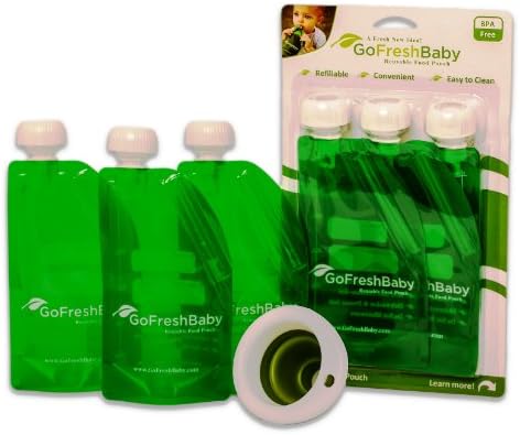 GoFreshBaby Reusable Food Pouch, 6 Pack Complete Pack with Filling Funnel