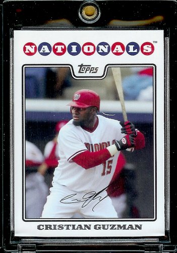 2008 Topps Baseball Cards # 17 Cristian Guzman - Washington Nationals - MLB Baseball Trading Card in a Protective Screw Down Display Case