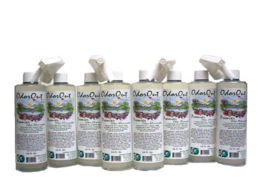 OdorOut-222 Premier Natural and Safe Pet Odor and Organic Stain Remover (8 - 16oz Spray Bottles With 4 Sprayers)