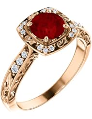 18K Rose Gold 6.00mm Round Cut Chatham Created Ruby and Diamond Ring -- LIFETIME WARRANTY