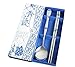 Metal Stainless Steel Chopsticks and Spoon Set Chinese Style Blue and White Porcelain Design with Stylus