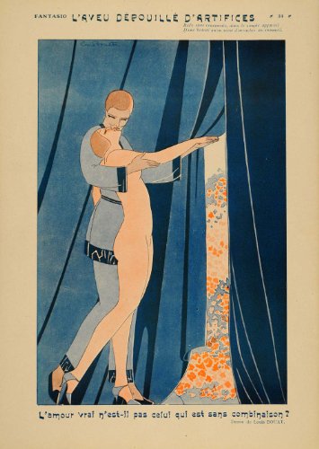 1926 Louis Bouat Art Deco Lovers Nude Woman Print NICE! - Original Print