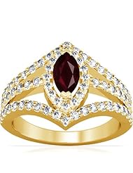 14K Yellow Gold Marquise Cut Ruby Ring With Sidestones (GIA Certificate)