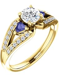 10K Yellow Gold Round Cut Diamond and Tanzanite Ring -- LIFETIME WARRANTY