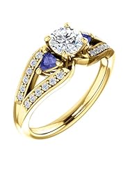 18K Yellow Gold Round Cut Diamond and Tanzanite Ring -- LIFETIME WARRANTY