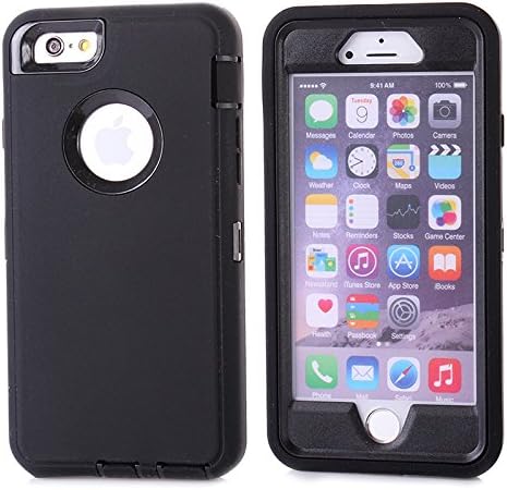 IIYBC Hybrid Heavy Duty Plastic Bumper Soft Silcone Case Cover For Apple iPhone 6s &amp; iPhone 6 4.7" (Black)