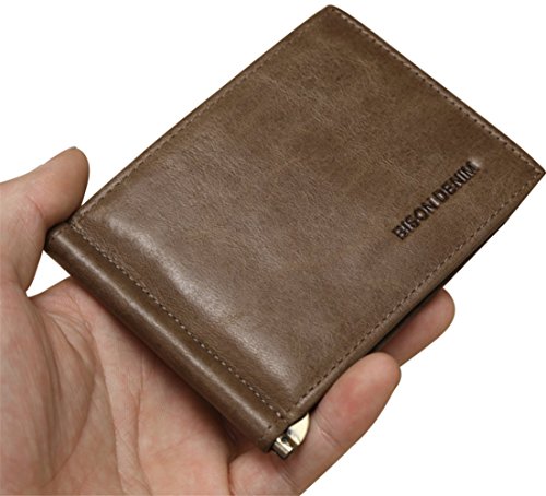 Bison denim men s slim bifold genuine leather front poc…