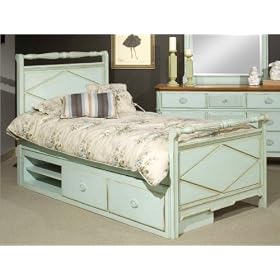 Broyhill Halsten Sleigh Bed in Medium Stain and Soft Blue