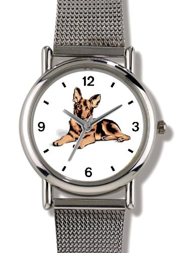German Shepherd Dog - WATCHBUDDY® ELITE Chrome-Plated Metal Alloy Watch with Metal Mesh Strap-Size-Large ( Men's Size or Jumbo Women's Size )