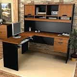 Bestar Innova L-Shape Wood Computer Workstation with Hutch in Tuscany Brown
