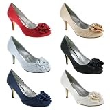 New Ladies High Heel Bridal Party Evening Prom Court Sandals Size UK 3 4 5 6 7 8 Womens Party Rose Detail Satin Shoes Wedding Sexy