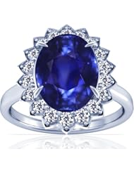 14K White Gold Oval Cut Blue Sapphire Ring With Sidestones