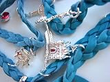Disney Couture 14K Silver Plated * Disney Princess * MultiCharms Leather Wrap Bracelet * Pretty Blue *