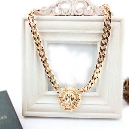 Fashion Lion Head Gold Tone Necklace Chunky Choker Chain Pendant
