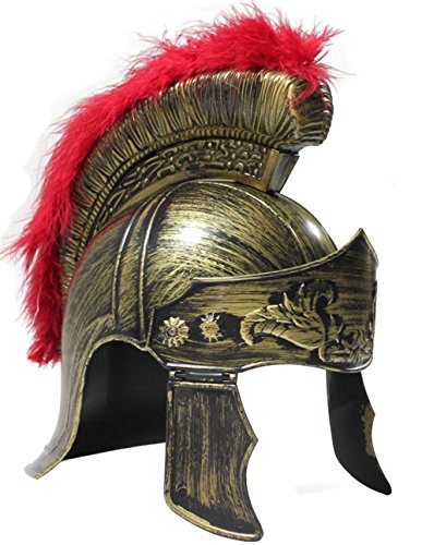OliaDesign 405 Roman Helmet with Red Feathers Gladiator, Gold, One Size