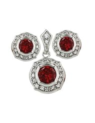 Stering Silver Garnet Cubic Zirconia Earrings and Pendant Set 16 inches Chain