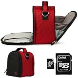 RED Slim Compact Protective Travel Digital Camera Carrying Case with Accessory Compartment For Nikon Coolpix L810, P510, S9100 Digital SLR DSLR Camera + Includes a 4GB Micro SD Card with SD Adaptor