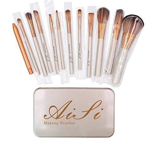 AiSi 12 Pcs Bamboo Handle Makeup Brushes Kabuki Powder Foundation blusher Cosmetic Brushes With Box by AiSi