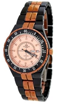 Oniss #ON8103-LRG Women's Midsize Rose Gold Trim Black Ceramic Watch