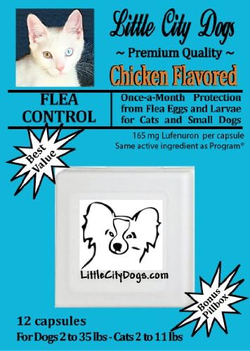 Little City Dogs 'Chicken Flavored' once-a-month FLEA CONTROL Capsules for Cats and Small Dogs - TWELVE 165 mg Lufenuron Capsules ...Same Active Ingredient As Program® - a full year of protection from flea eggs and larvae for your pet