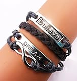 Handmade Infinity Dream Believe Charm Friendship Gift Leather Bracelet – Gray thumbnail