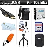 8GB Accessories Kit For Toshiba Camileo BW10 Waterproof HD Video Camera Includes 8GB High Speed SD Memory Card + Extended Replacement (900 maH) PX1686 Battery + Ac/Dc Travel Charger + Mini HDMI Cable + Hard Case + FLOAT STRAP + 7