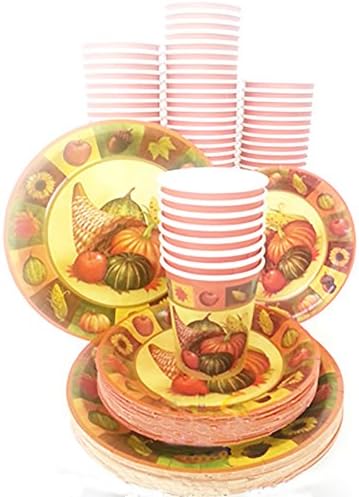 Powerhone Autumn Traditions Thanksgiving Decors plates, Napkins and Cups Set, Style2