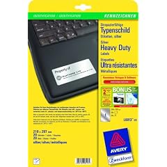 Avery Zweckform, L6013-20, 20 Blatt, Kennzeichen-Etiketten aus Polyester zum Ausschneiden individueller Gr��en, 210 x 297 mm