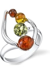 Baltic Amber Open Leaf Ring Multiple Colors Sterling Silver Sizes 5-9