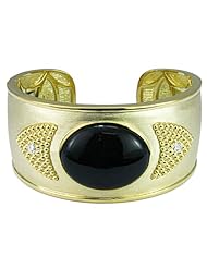 10K Gold Over Sterling Silver Onyx and White Topaz Cuff Bracelet