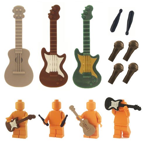 Custom Musical Instruments Acoustic Guitar , Electric Guitar , Drum Sticks , Microphone (for Lego Minifigures) 51W Lc16XnL Custom Musical Instruments Acoustic Guitar , Electric Guitar , Drum Sticks , Microphone (for Lego Minifigures)