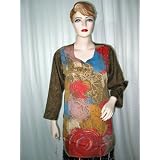 Womans Stylish Printed Ecru Designer Crepe Tunic Top Indian Kurti Xxl !! Free Shipp