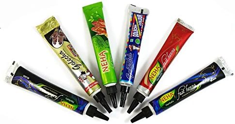6 Colored Golecha Neha Tubes No Harmful Chemicals Temporary Tattoo Body Art