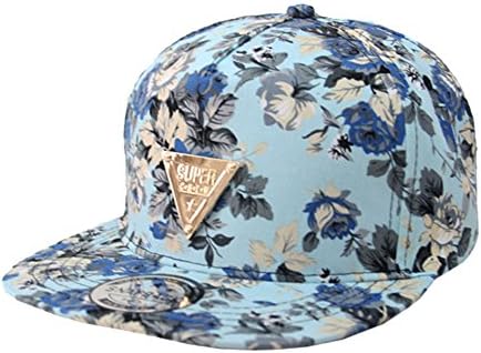 Dasot Vintage Floral Casual Snapback Sunhat Baseball Cap Hipster Dance Brim Hat Blue