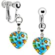 Handcrafted Light Blue Millefiori Heart Clip Earrings
