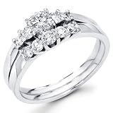 14K White Gold 5 Stone Round-cut Diamond Matching Engagement Wedding Ring Band 2 Pieces Bridal Sets (0.48 CTW., G-H Color, SI1-2 Clarity)