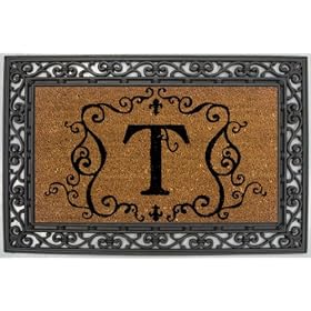 Monogram Coir Doormat Insert with Rubber Base Frame - T by 
