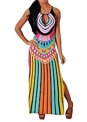 Sexy Vintage Round Neck Spaghetti Strap Polyester/Spandex Tropical Print Club Dress/Party Dress/Maxi Dress 