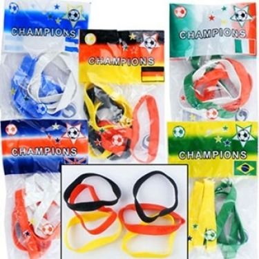 Silikon Armbänder, Set bestehend aus den Farben für Deutschland, Italien, Brasilien, England, Argentinien, je Land 6 Armbänder im Beutel, WM 2010, Fanartikel, Fußball, Fußball-Fanartikel, Fanschmuck, WM-Schmuck