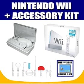 Nintendo WII Game Console with Crystal Controller Case and 9 in 1 Sports Pack with Exclusive FREE Complimentary Super Deal Micro Fiber Cleaning Cloth