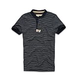 Hollister Mens Polo Shirt Henley T-Shirt Navy/Grey Stripe
