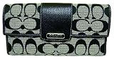 Coach Penelope Signature Checkbook Wallet Black White