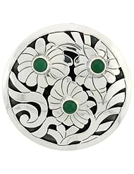 Sterling Silver Brooch / Pendant Green Beads, 2 inch tall