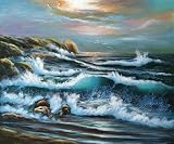 Art Reproduction Oil Painting - Seascapes: Peeking Sun - Classic 20 X 24 - Hand Painted Canvas Art