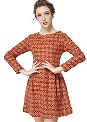 A-line Houndstooth Print Spring Fall Winter Long Sleeves  Dress