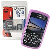 Kingston 8GB microSDHC Class 4 Memory Card with SD and miniSD Adapters and Pink Silicone Skin Case for Blackberry Onyx 9700